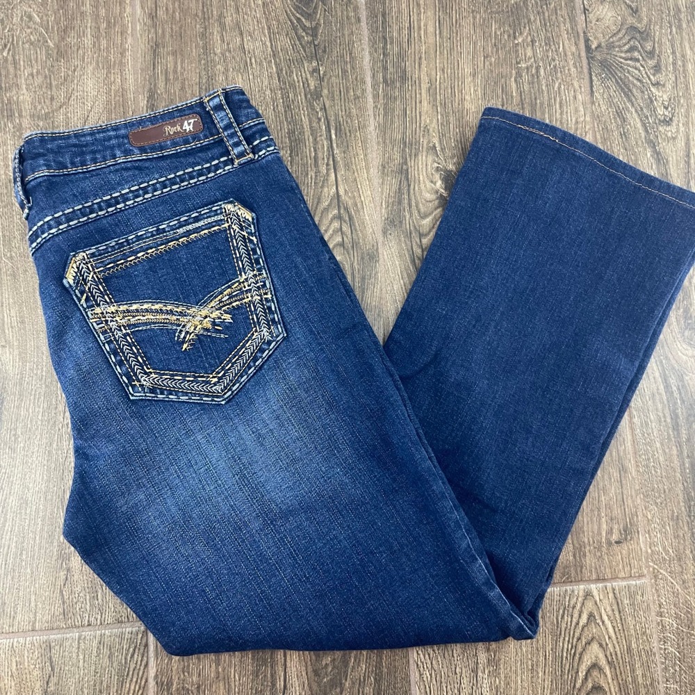 Wrangler Rock 47 Jeans Womens 32x27 Ultra Low Rise Bootcut Contrast Stitch Y2K